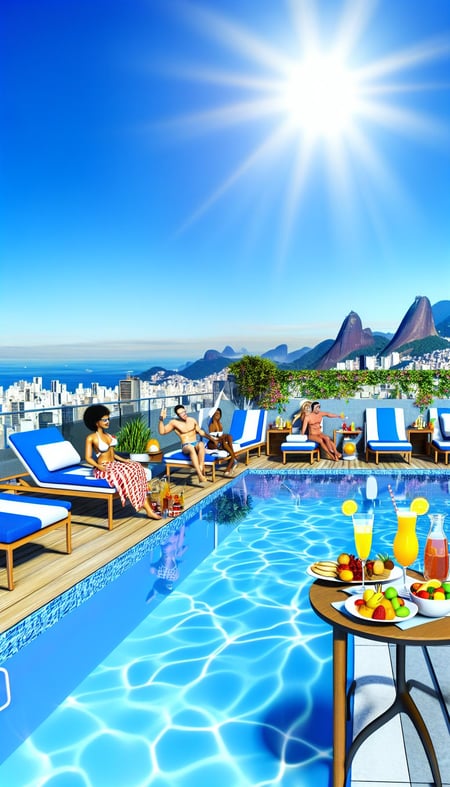 brunch with mimosas at a rooftop pool in rio de janeiro